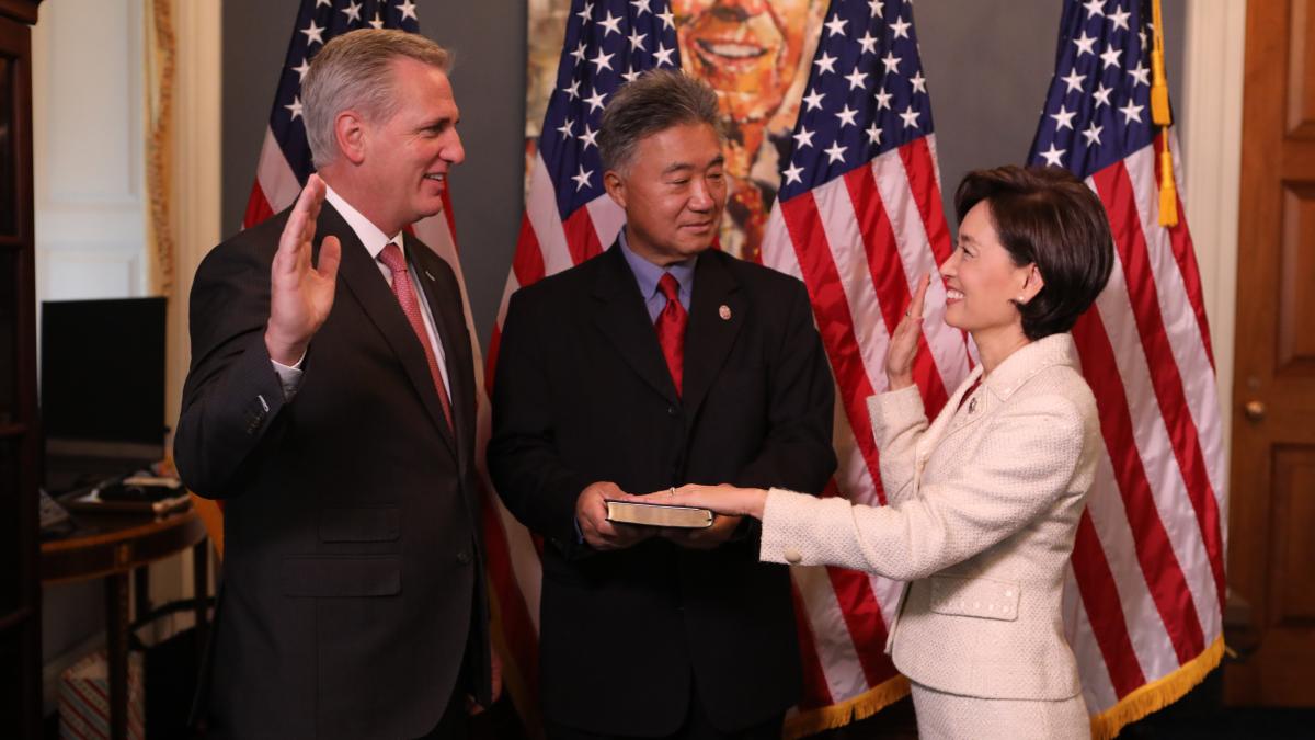 Rep. Young Kim takes oath of office to become member of Congress.