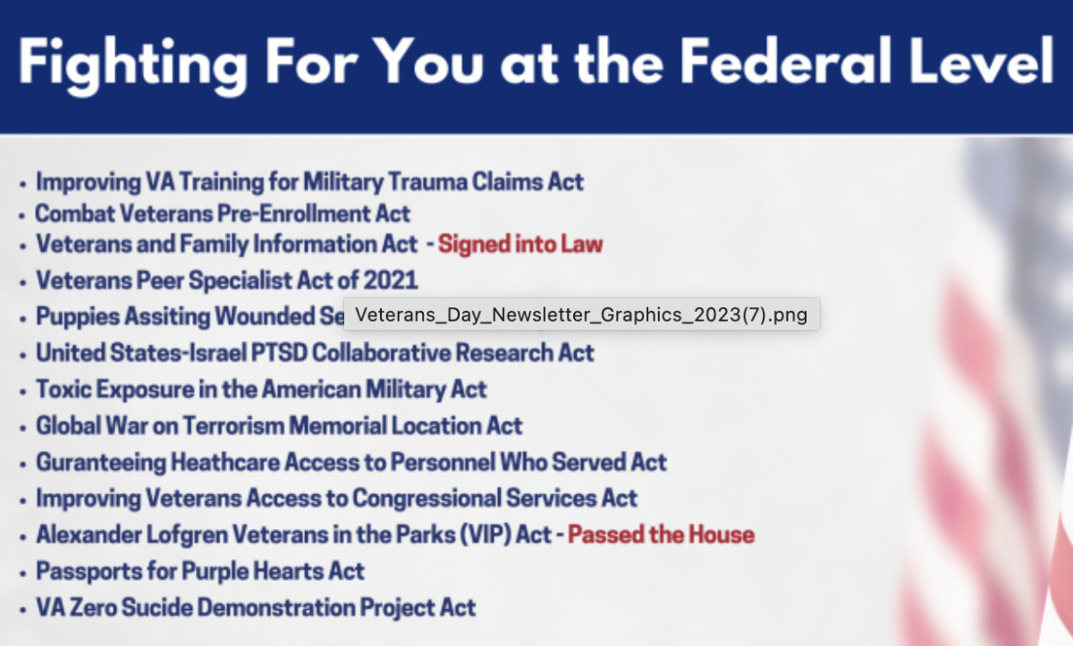 Rep. Young Kim Veterans Accomplishments