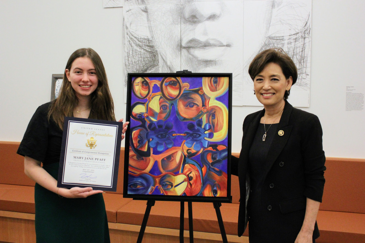 Rep. Young Kim with 2024 Congressional Art Competition Winner, Mary Jane Pfaff